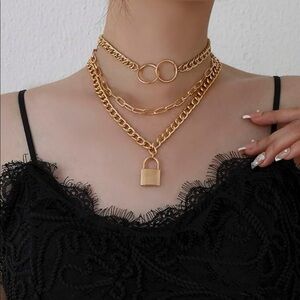 GOLD 3/$30 3pc lock chain necklace